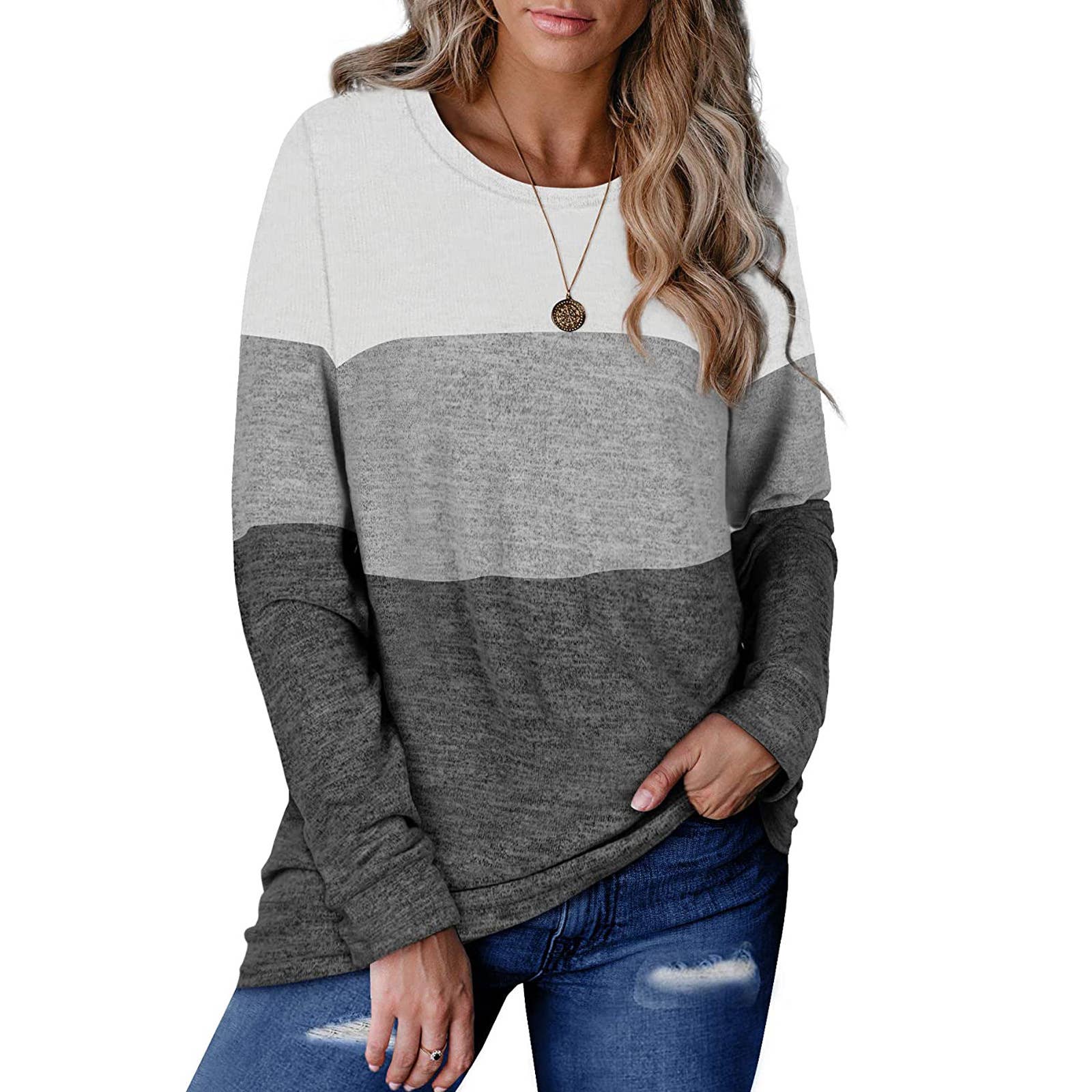 Womens Crew Neck Pullover Matching Color Hoodie