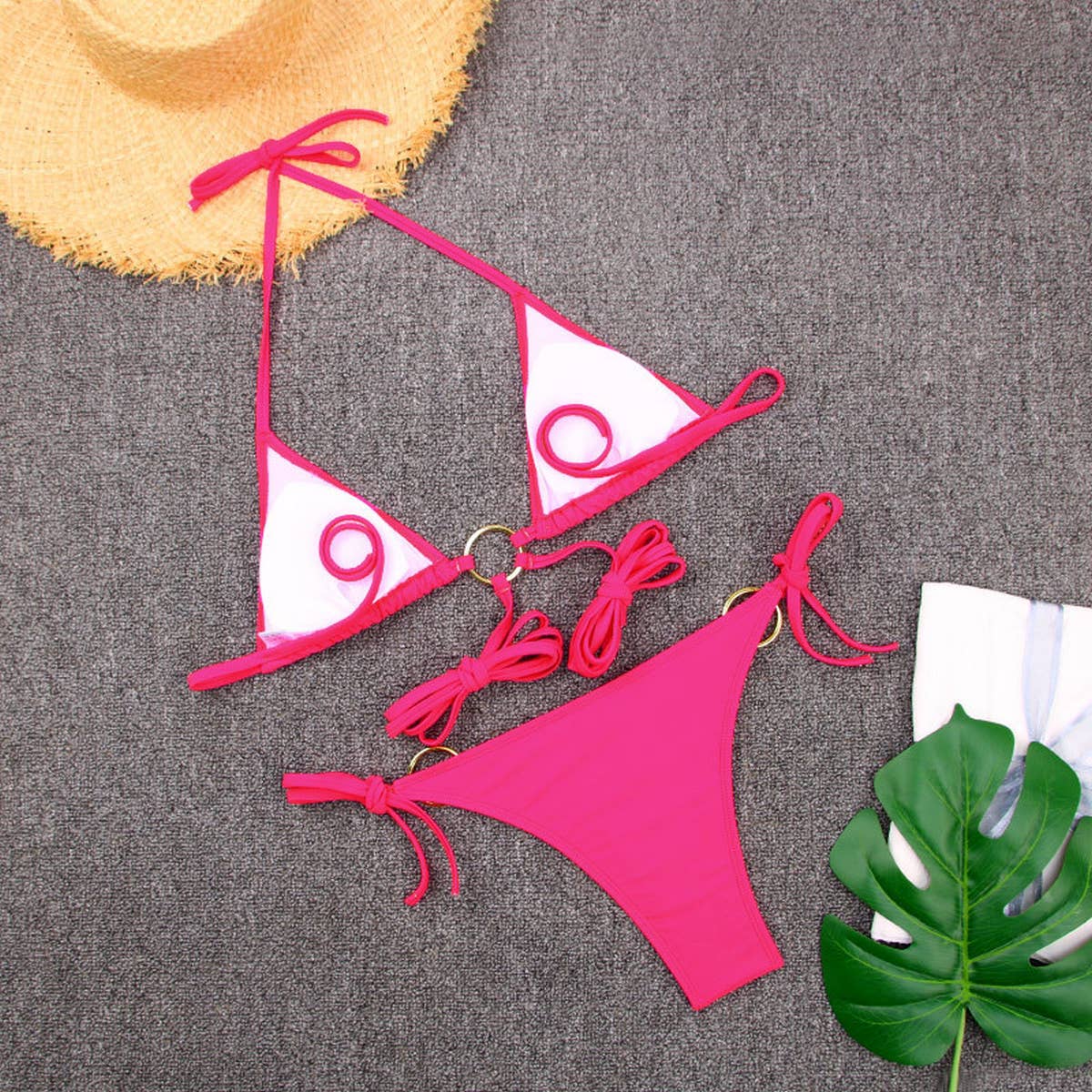 METAL RING BIKINI SET SEXY TIE SIDE SWIMSUIT_CWMW0257