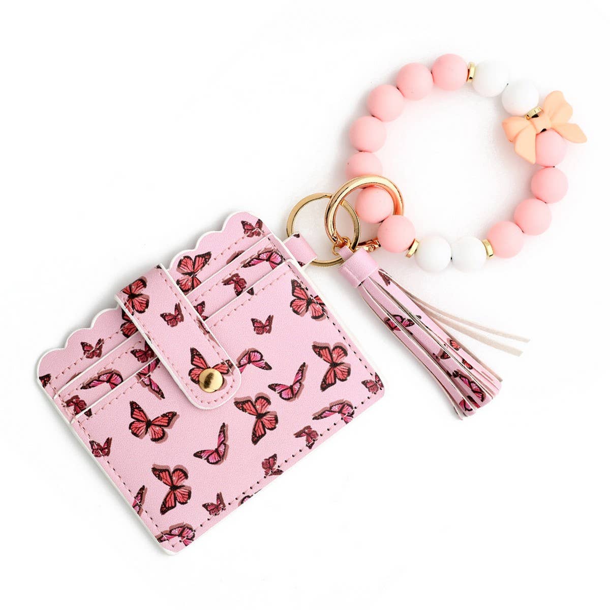 BUTTERFLY PRINT CARD HOLDER WITH BEADED KEYCHAIN_CWAB4960
