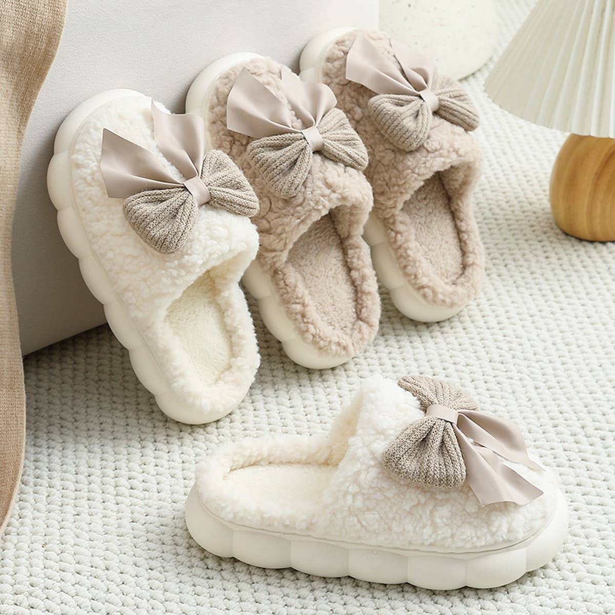 Women Bowknot Comfort Warm Indoor Slippers_Cwshs0296