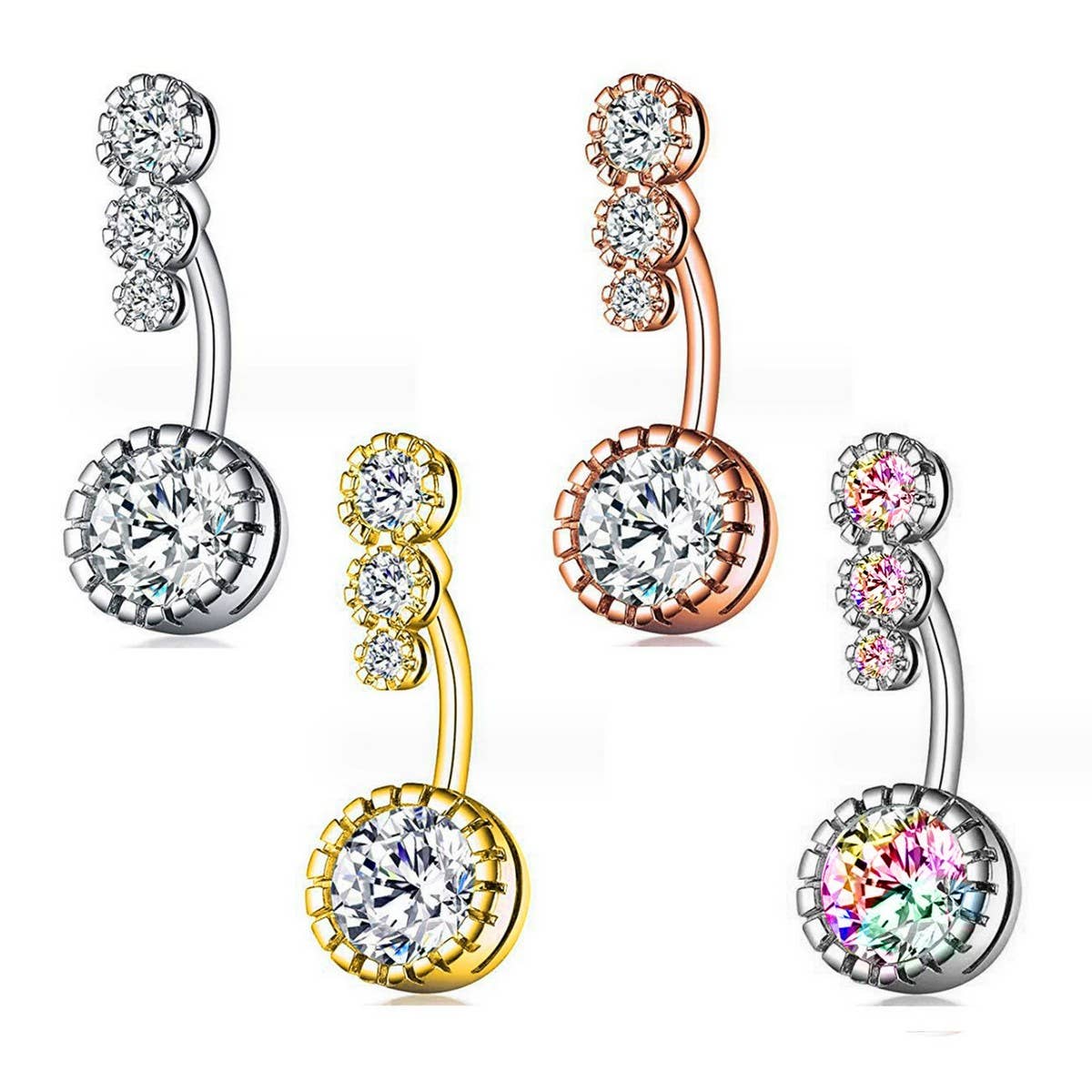 3 GEM CZ BELLY RING SURGICAL STEEL PIERCING_CWMM9174