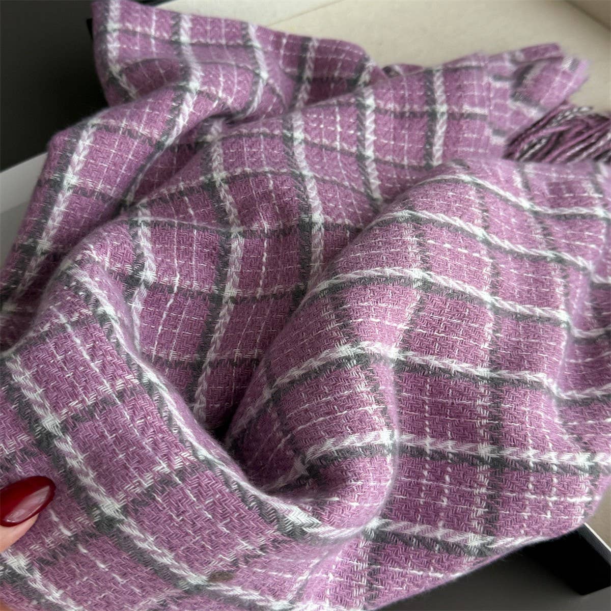 Vintage Plaid Winter Cashmere Feel Tassel Scarf_Cwasc03259