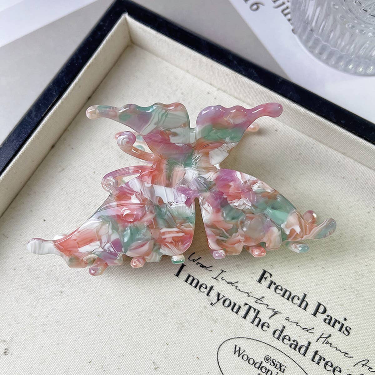 Vintage 3D Butterfly Hair Claw French Acetate Clip_Cwaha1335