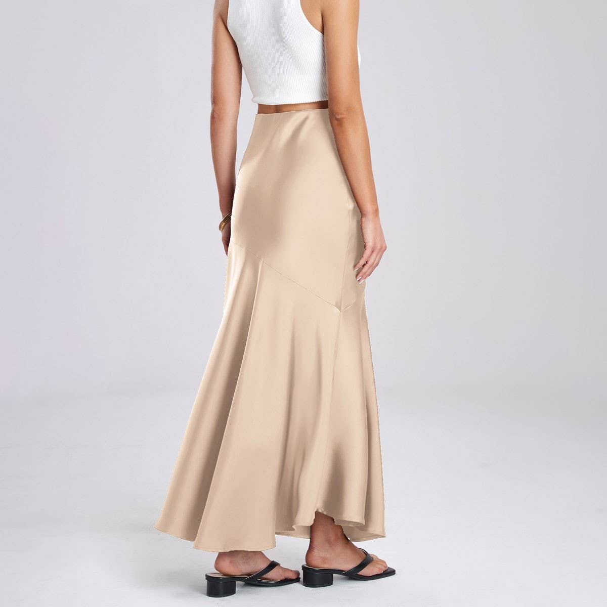 SATIN SKIRT HIGH WAIST STITCHING LONG SKIRT_CWBSS0380
