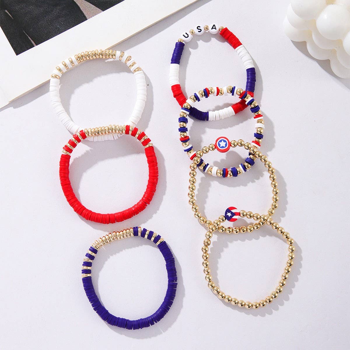 FASHION USA SHIELD CLAY BEADED BRACELET SET_CWMM3535