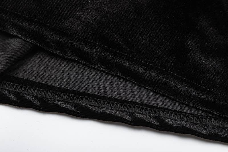 V-Neck Fanny Pack Hip Long Sleeve Velvet Dress_Cwdmd3581