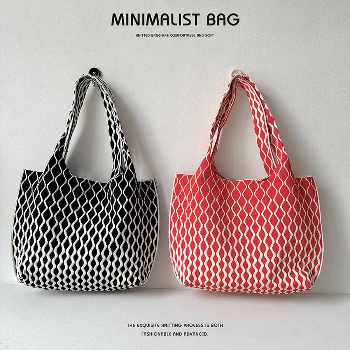 Women Fashion Plaid Knitted Shoulder Handbag_Cwab1515