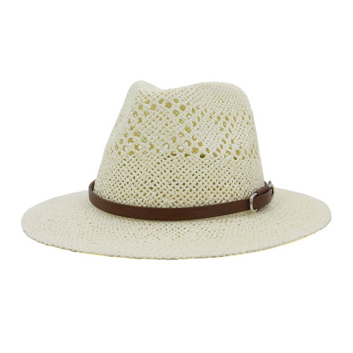 BROWN BELT VENTED SUMMER STRAW SUN HAT_CWAH062 B20315