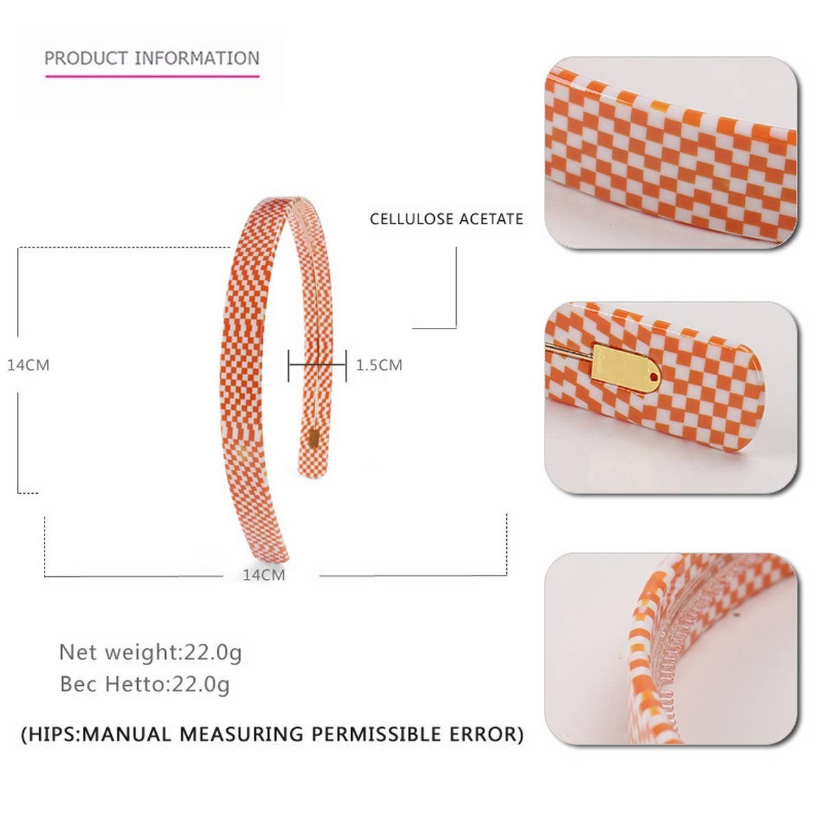 ACETATE CHECKERBOARD HEADBAND HAIRPIN_CWAHA4382