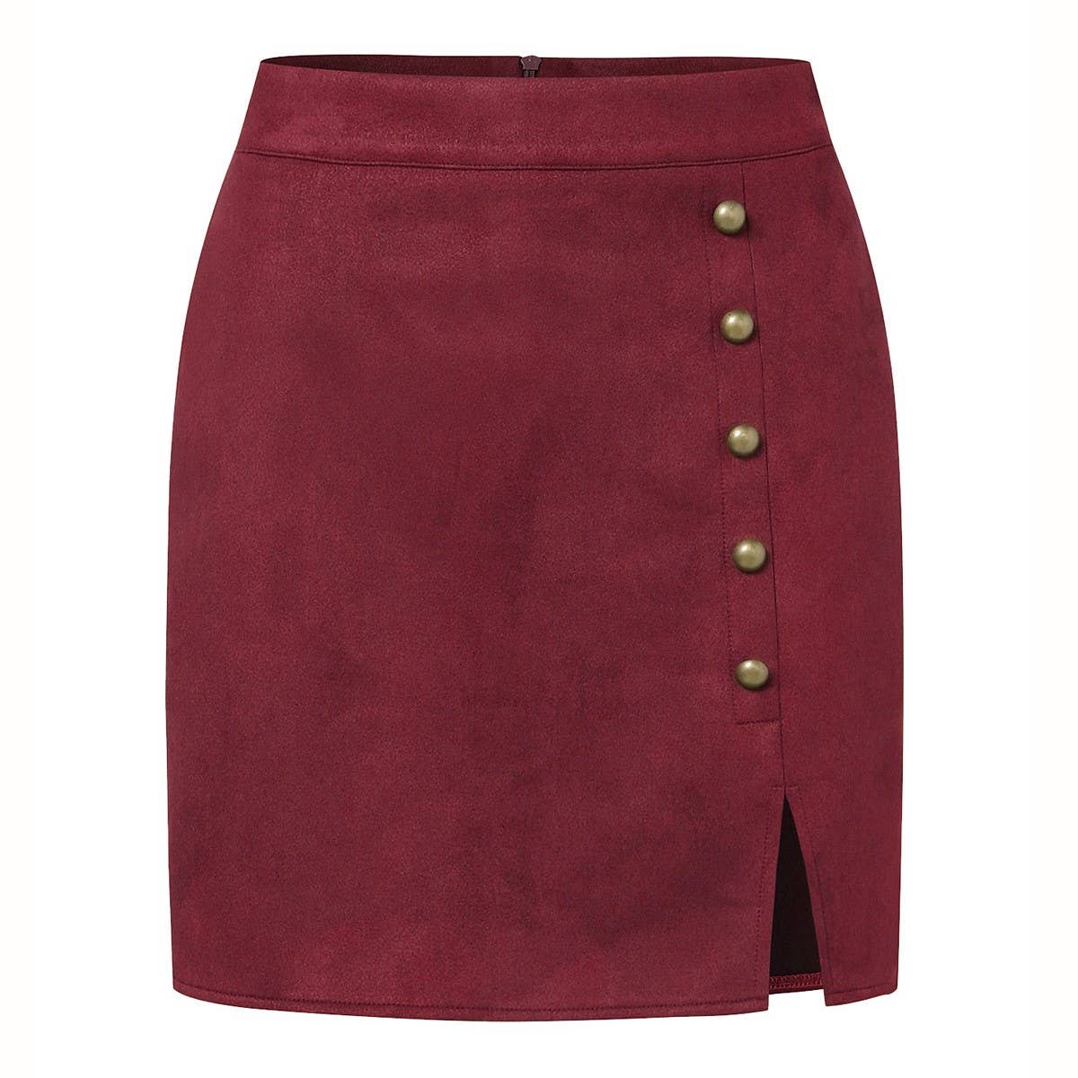 SOLID COLOR SUEDE SKIRT METAL BUTTON HIP SKIRT_CWAB4807
