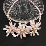 NATURAL PEARL PINK PURPLE FLOWER NECKLACE_CWAJE3828