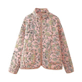 STAND COLLAR FLORAL PRINT LOOSE QUILTED JACKET_CWOJA1560
