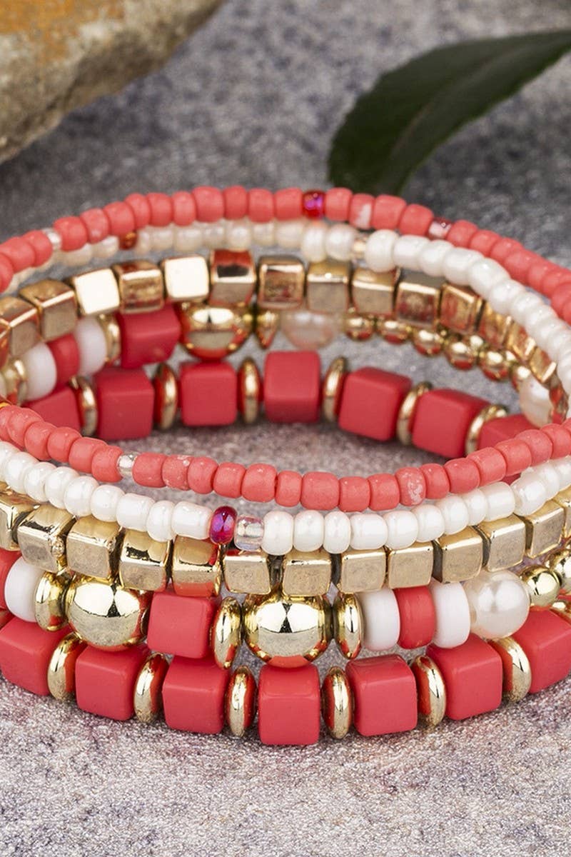 Cwaje1180_White Turquoise Crystal Beadwd Bracelet Set