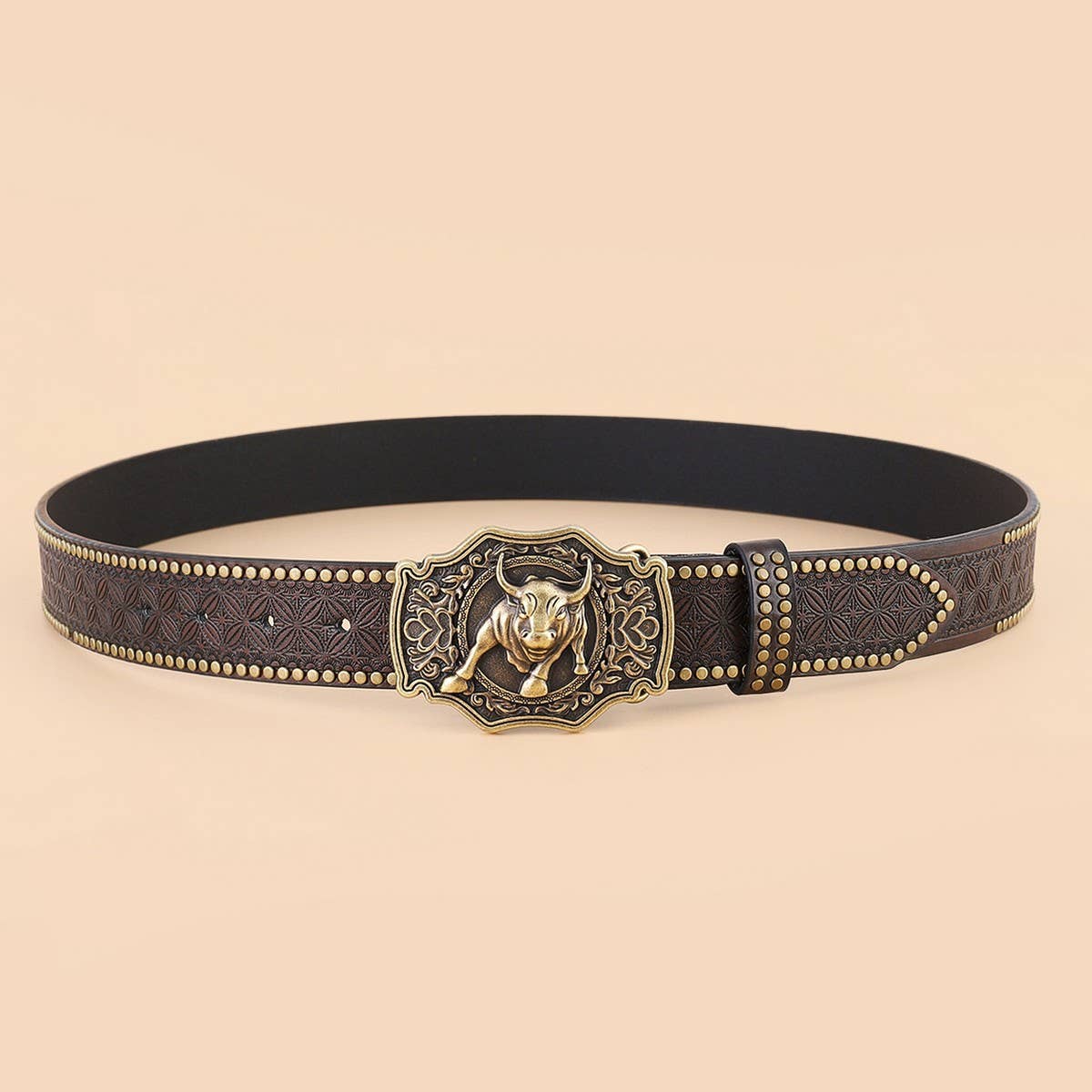 Western Denim Belt With Engraved Embossing_Cwabe0413