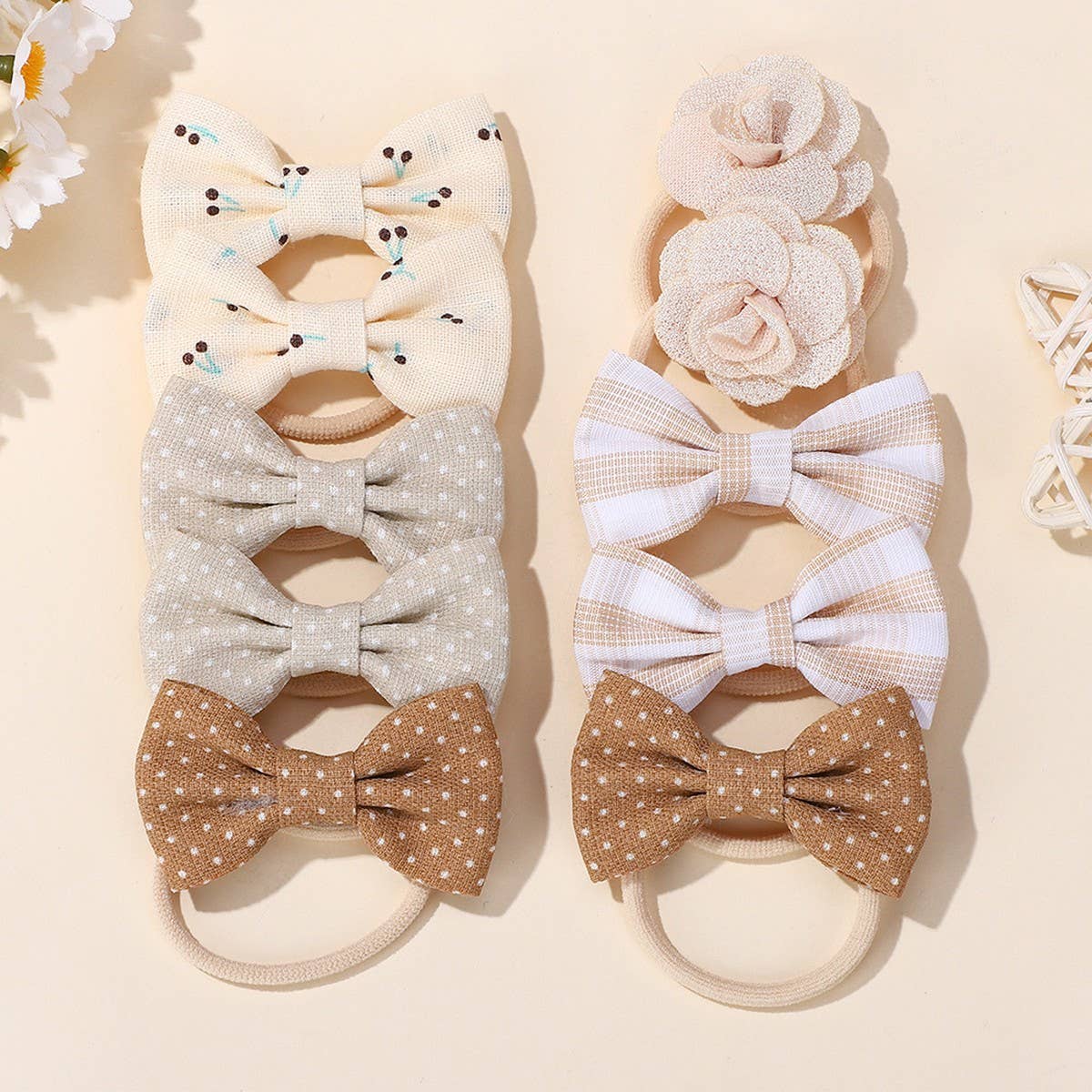 DOUBLE BOW HAIR CLIPS SET WITH PEARLS FOR GIRLS_CWAHA6736