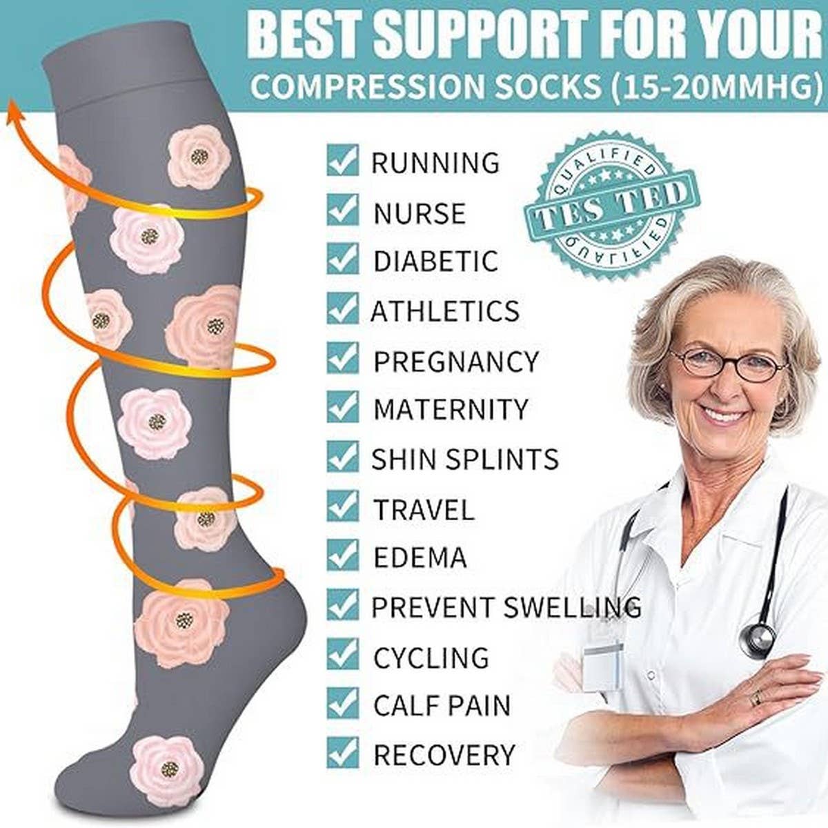 PATTERNED SPORTS LONG COMPRESSION SOCKS SET_CWMS1880