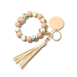 SILICONE BEAD BRACELET KEYCHAIN WITH BEECH WOOD_CWMM6873