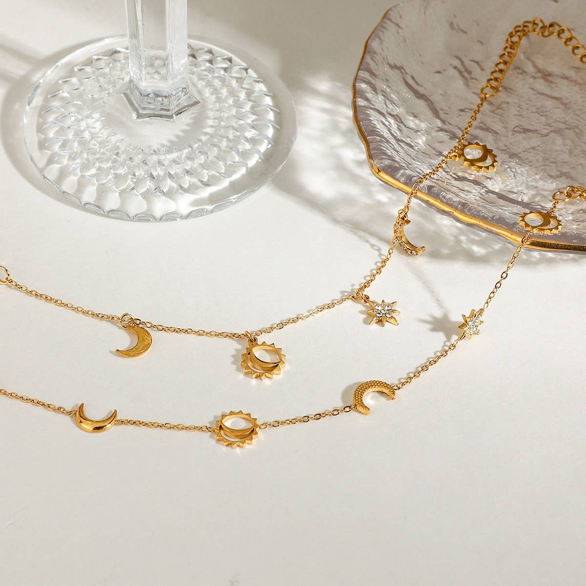 18K GOLD MOON STAR TASSEL BRACELET WITH CRYSTALS_CWAJE4662