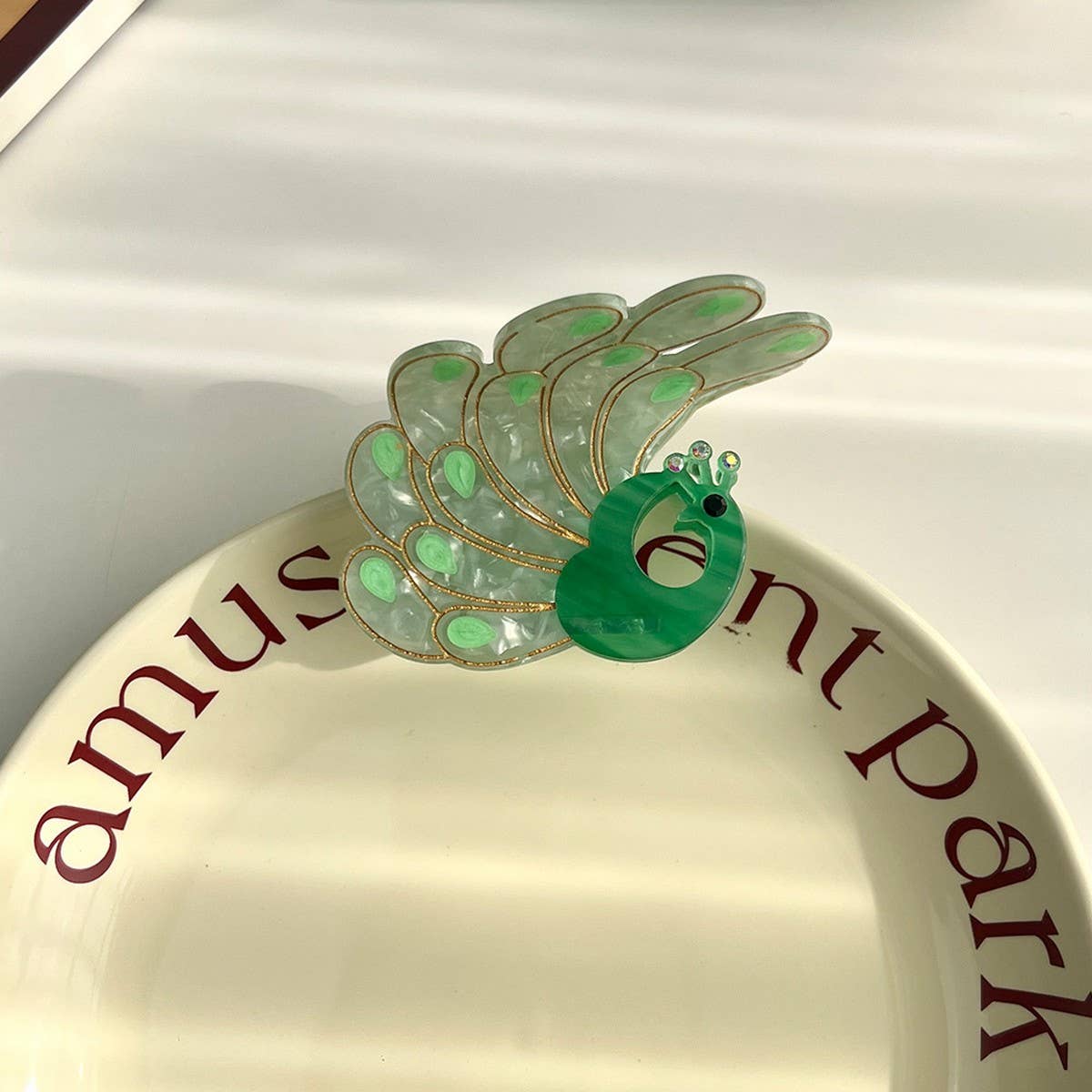 PEACOCK ACETATE HAIR CLAW RHINESTONE CHIC CLIP_CWAHA5900