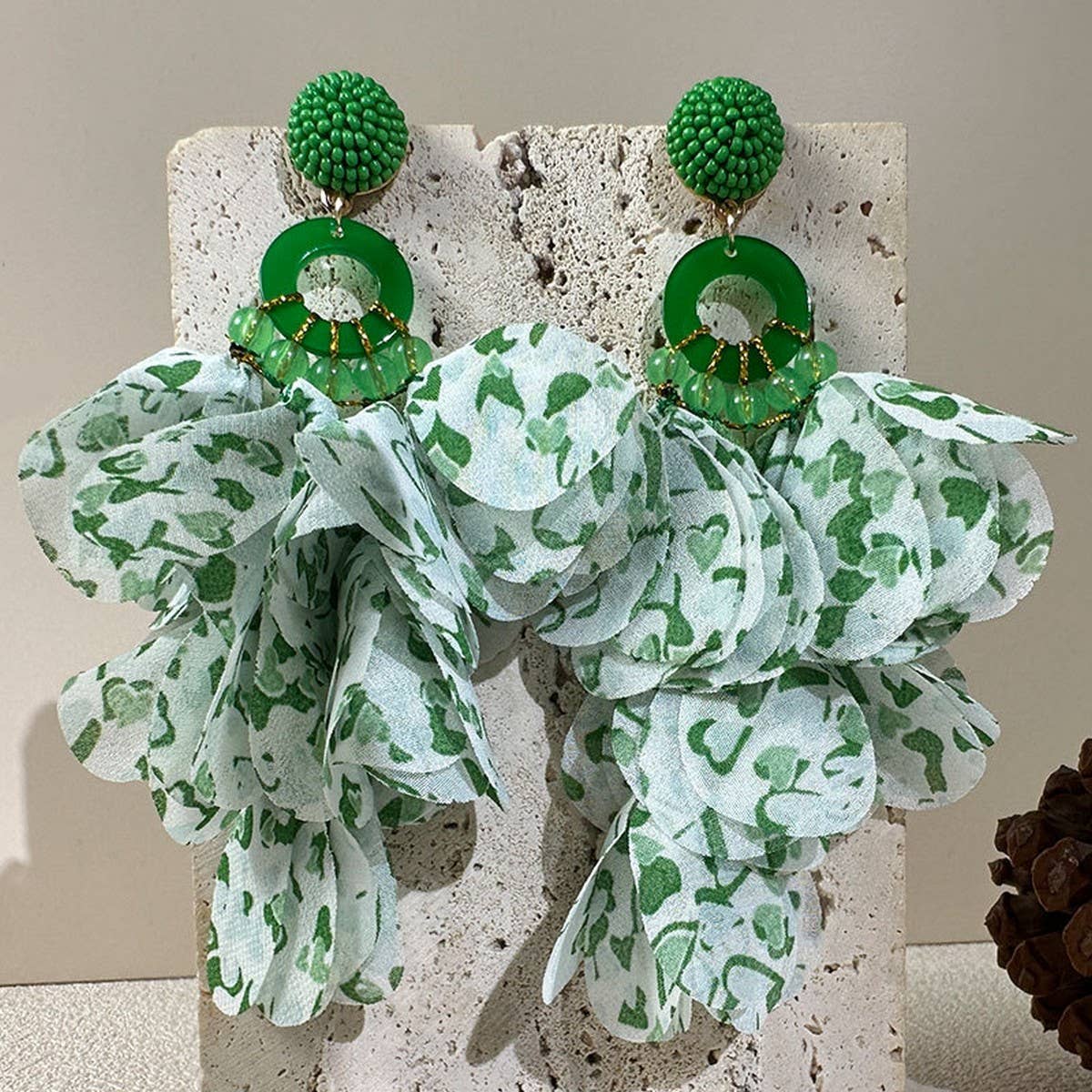 HANDMADE FLORAL TASSEL EARRINGS LONG BOLD DESIGN_CWMM6276