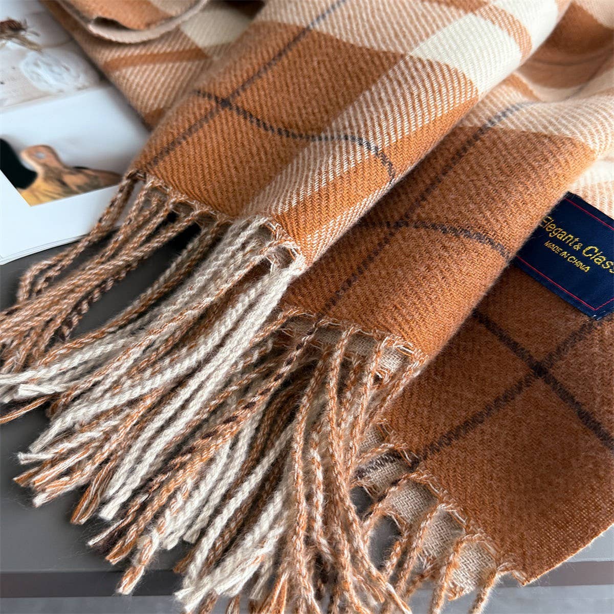 Fresh Plaid Cashmere Feel Tassel Scarf Wrap_Cwasc03245