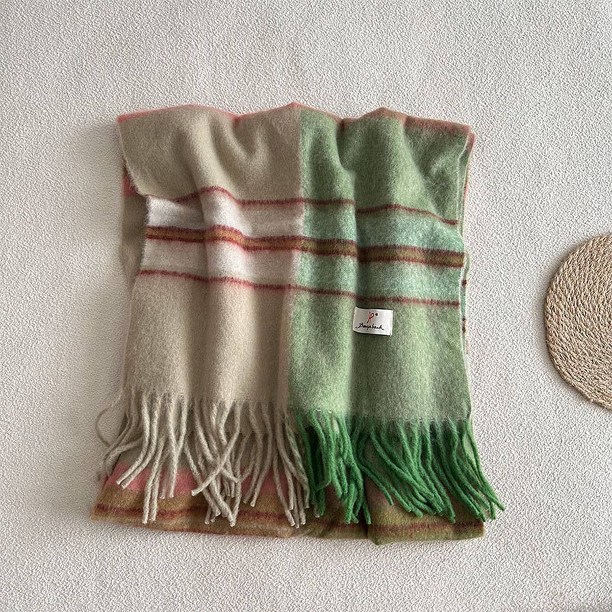 BLUE PLAID FAUX CASHMERE SCARF WINTER WARM_CWASC2337