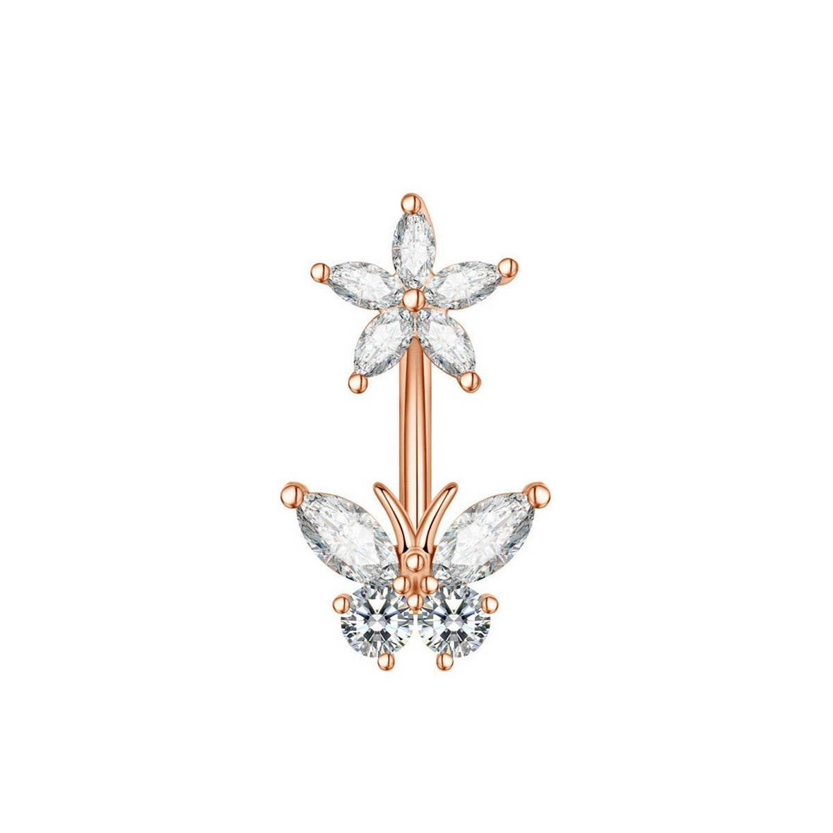 FLOWER BUTTERFLY ZIRCON STAINLESS STEEL BELLY RING_CWMM9471