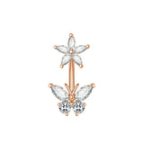 FLOWER BUTTERFLY ZIRCON STAINLESS STEEL BELLY RING_CWMM9471