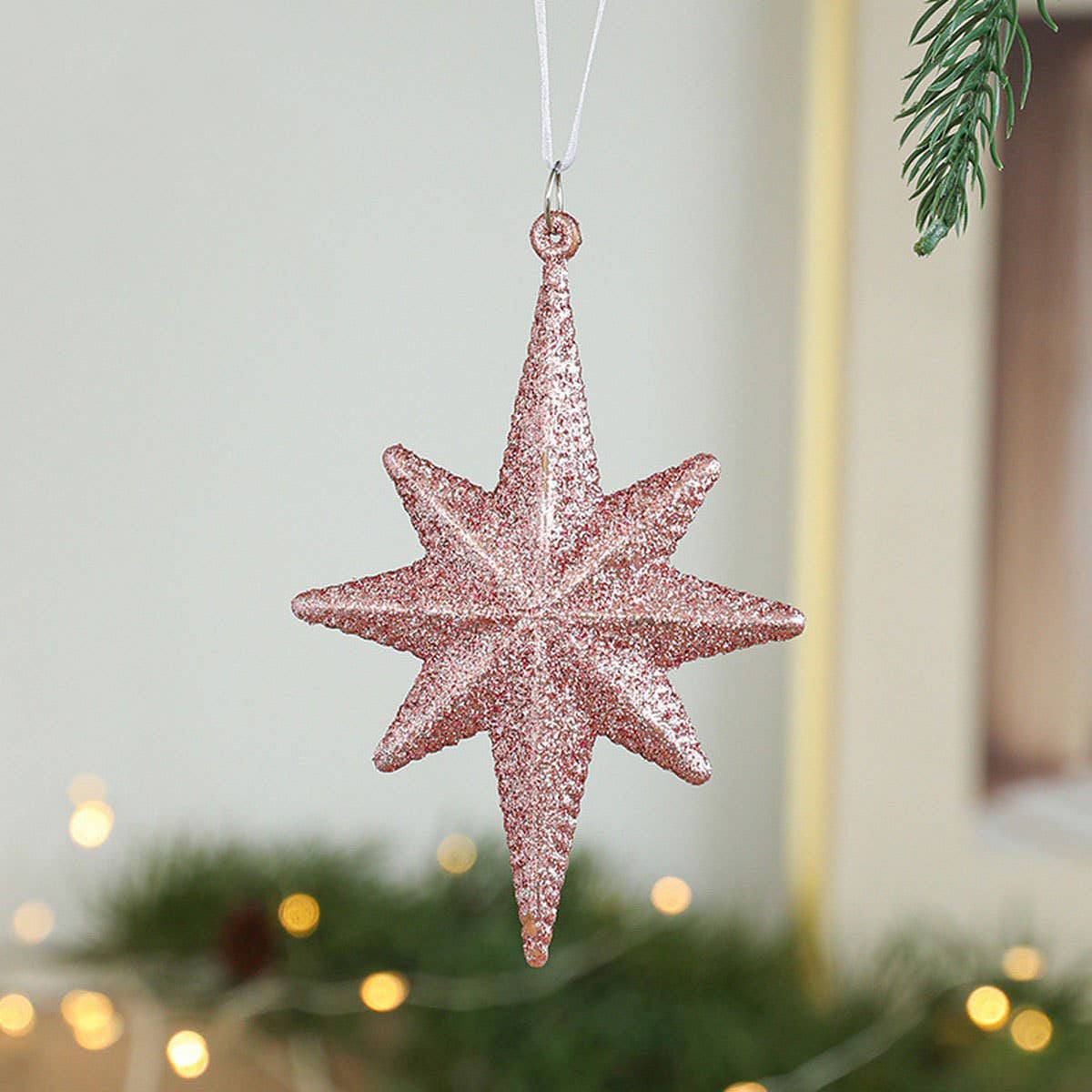 PINK GOLD GLITTER XMAS TREE HANGING DECORATION_CWMM9761