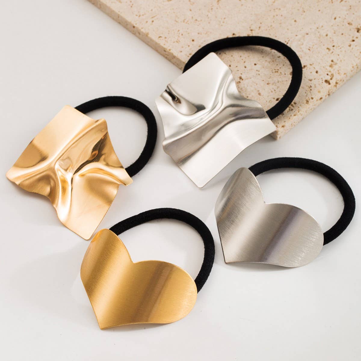 GLOSSY METAL HEART GEOMETRIC ELASTIC HAIR TIE_CWAHA6250