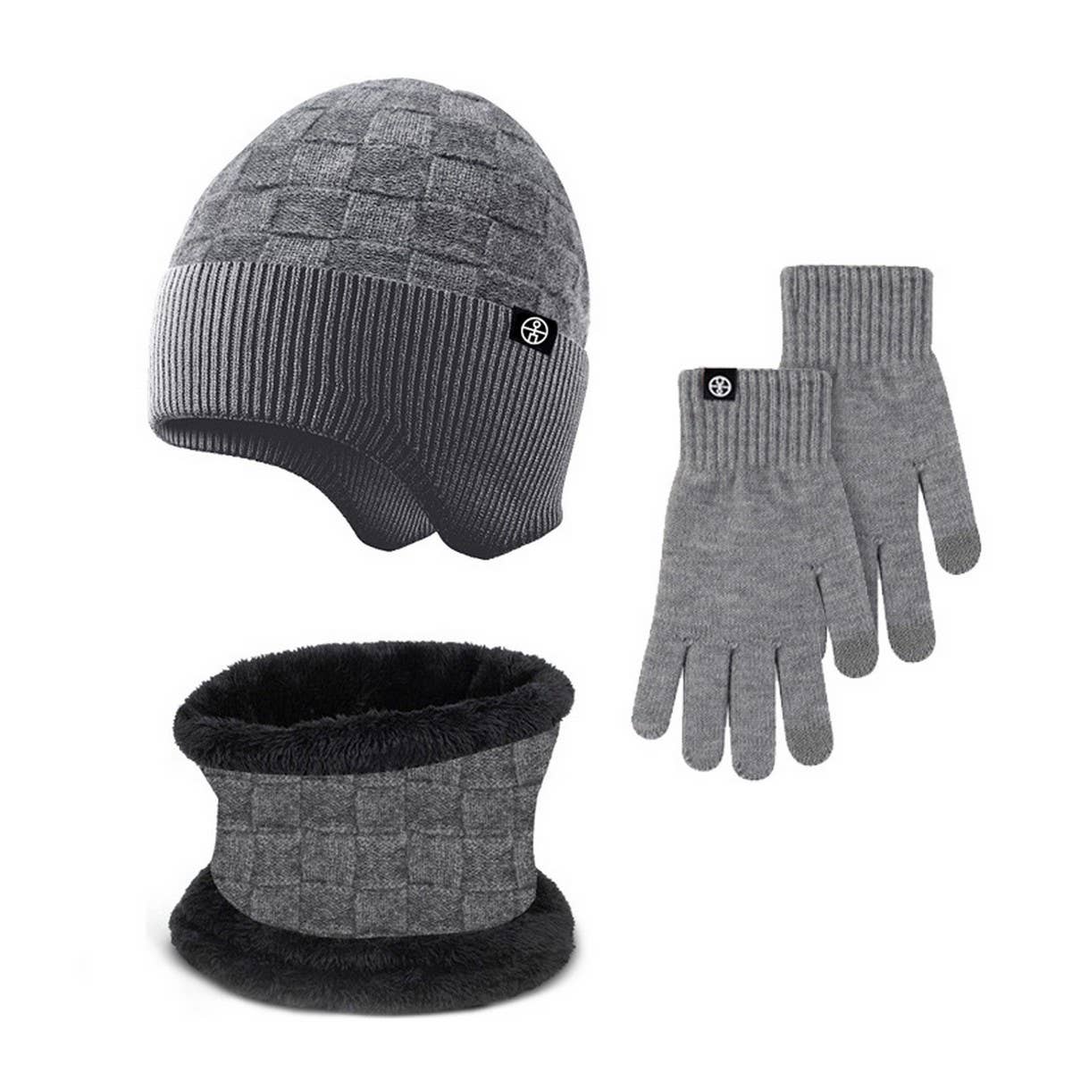 Winter Outdoor Fleece Knitted Hat Three Piece Set_Cwmm2808