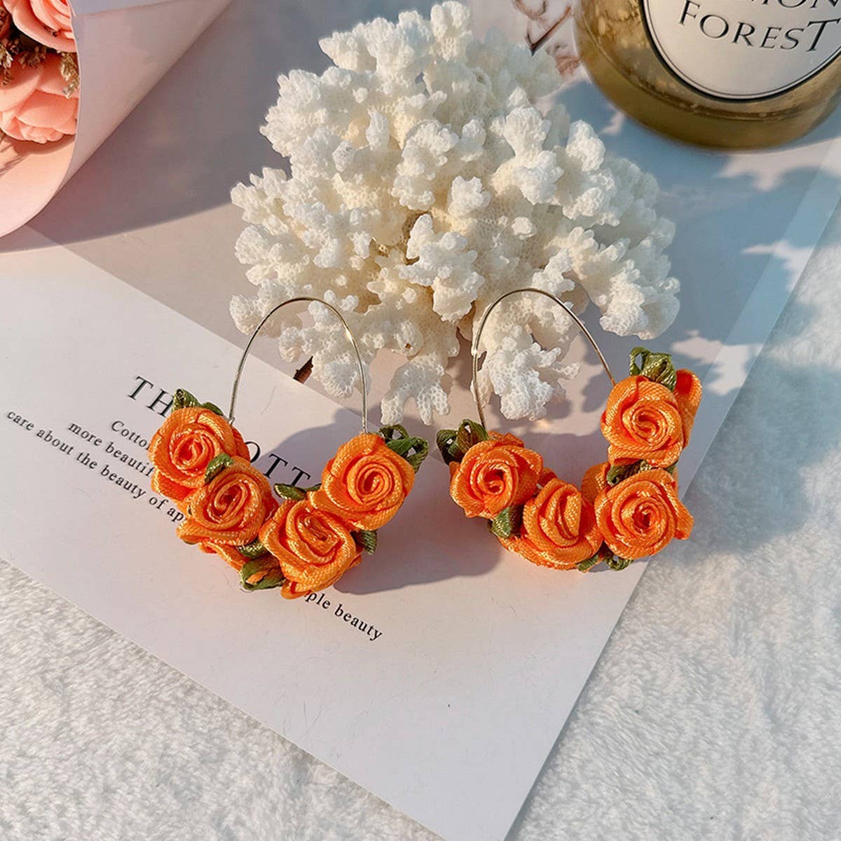 HANDMADE FABRIC ROSE V SHAPE EAR CUFFS_CWMM6273