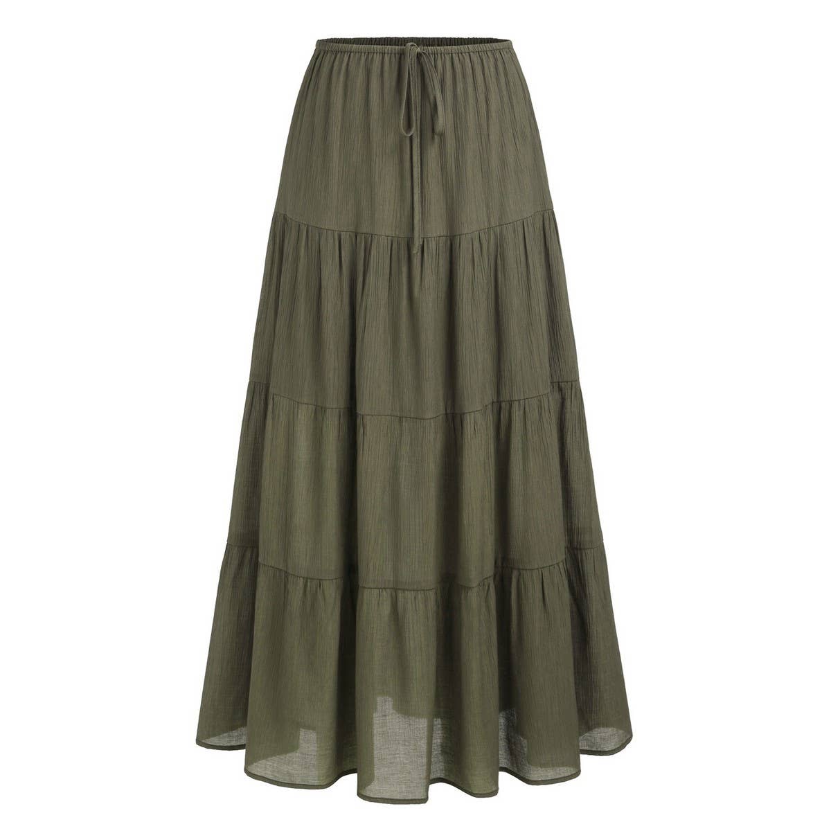 COTTON SKIRT HIGH WAIST ELASTIC TIE LONG SKIRT_CWAB4806