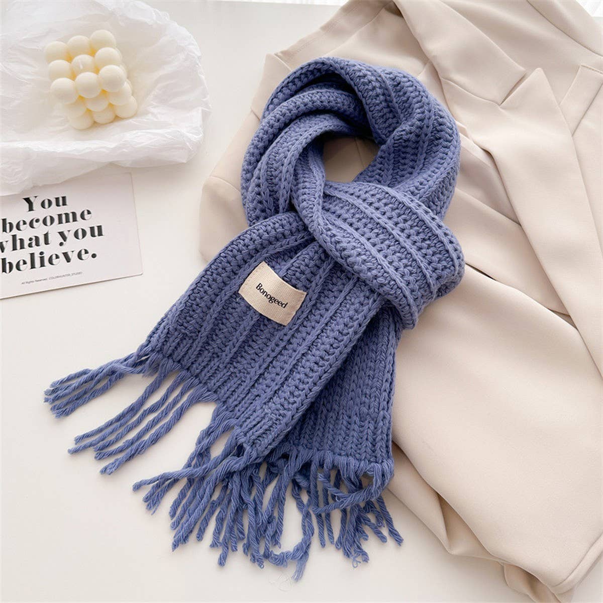 CABLE KNIT WOOL SCARF WITH TASSELS FOR WOMEN_CWASC2756