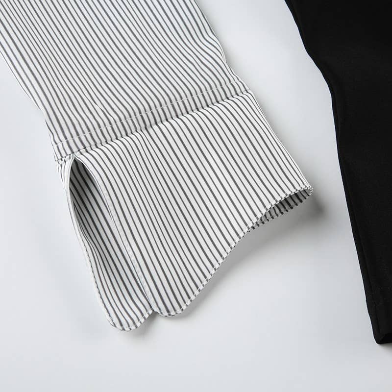 Waist Slim-Fit Lapel Color Striped Shirt