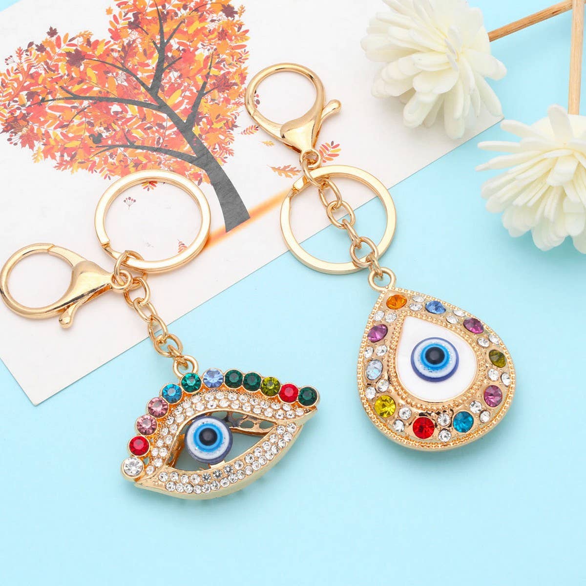 COLORED DIAMOND DEVILS EYE METAL KEYCHAIN PENDANT_CWAJE0878