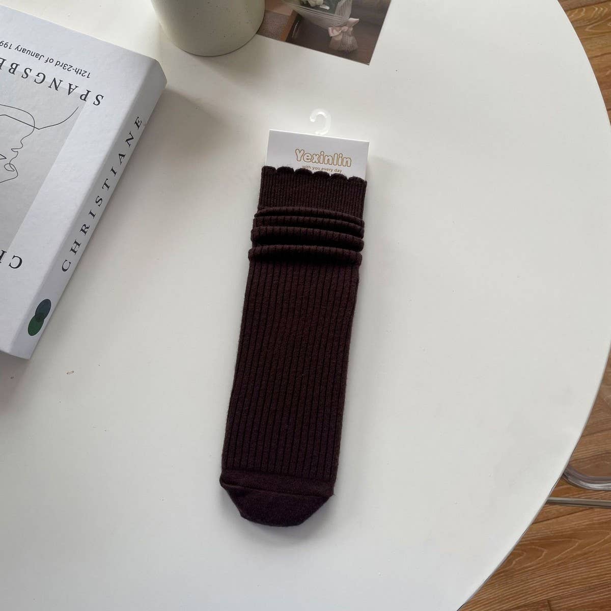 Women'S Solid Color Cashmere Lace Mid-Calf Socks_Cwms1120