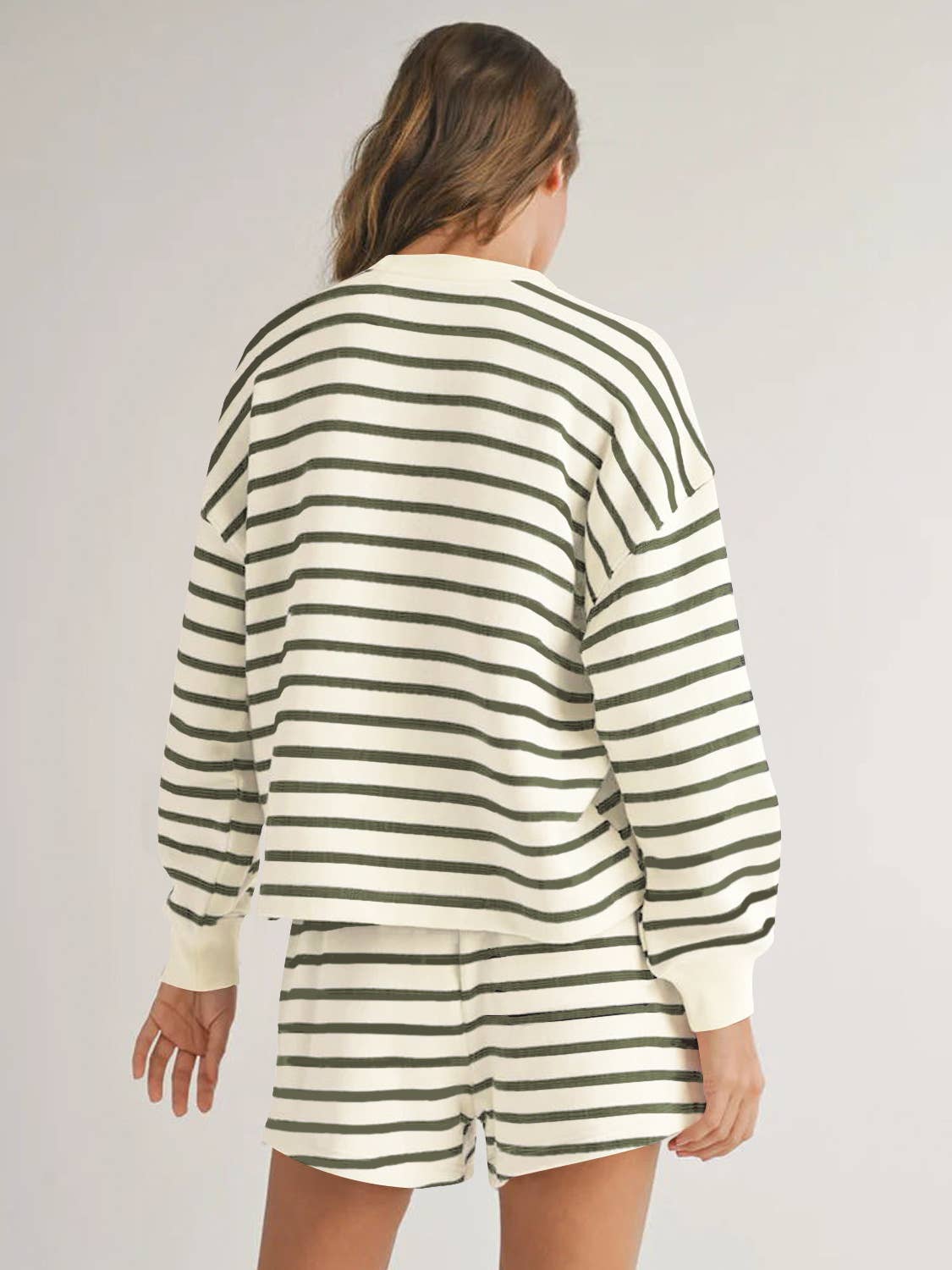 Two-Piece Color-Matching Striped Top And Shorts