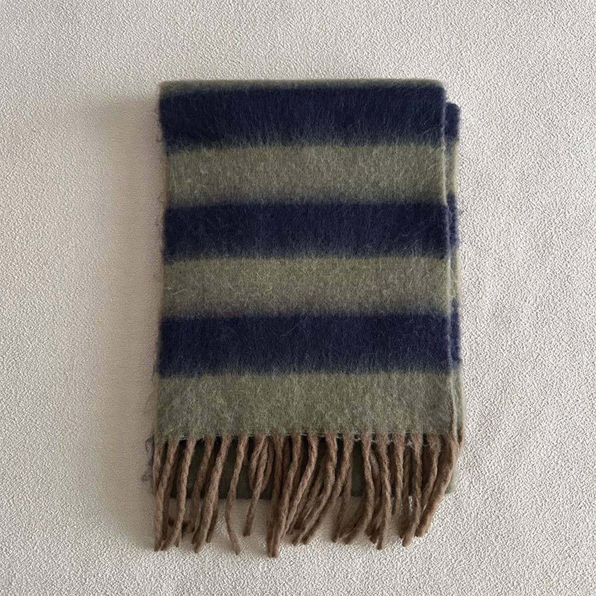 BLUE BROWN STRIPE SCARF THICK WINTER WRAP_CWASC2332