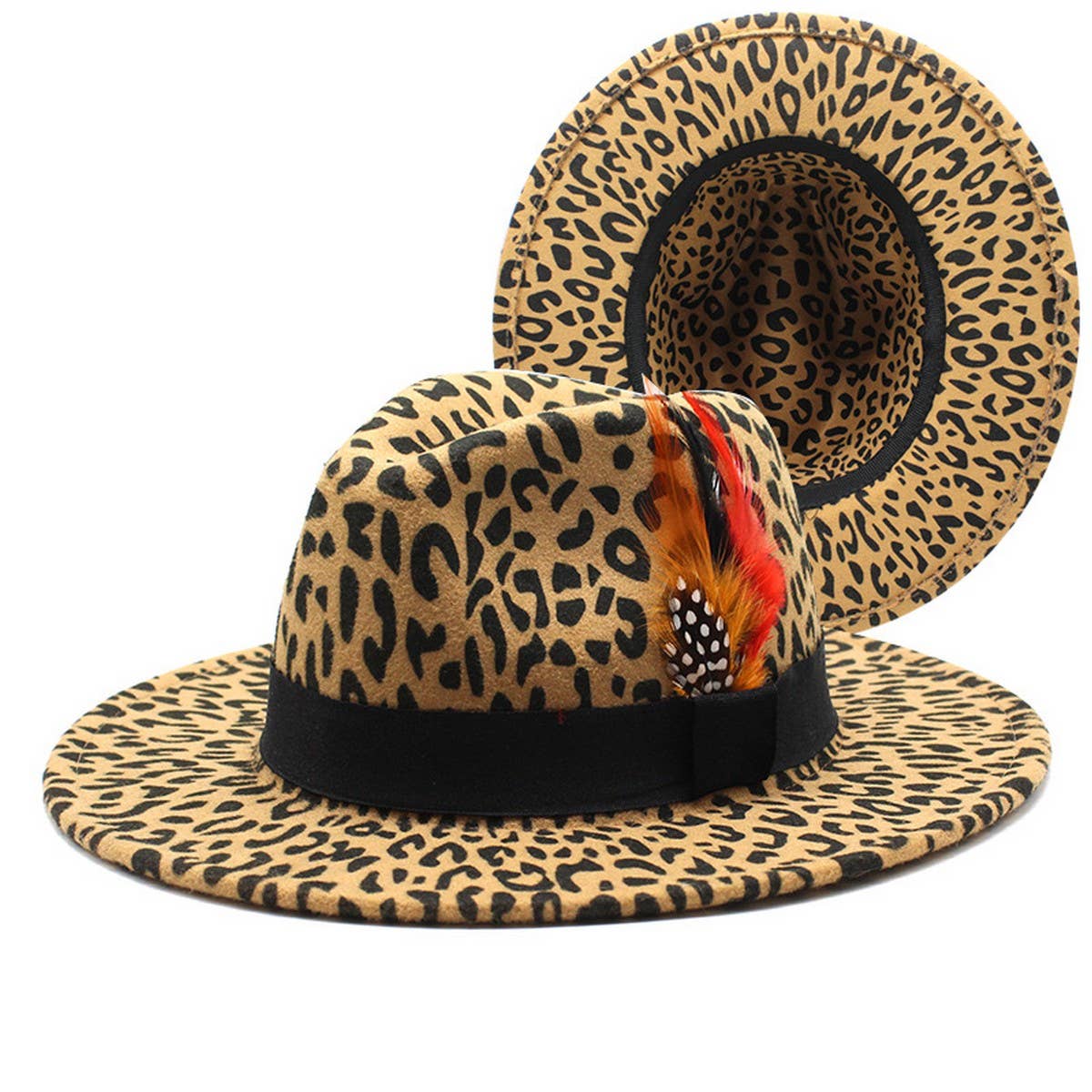 LEOPARD PRINT WOOLEN HAT WIDE BRIM JAZZ HAT_CWAH2534