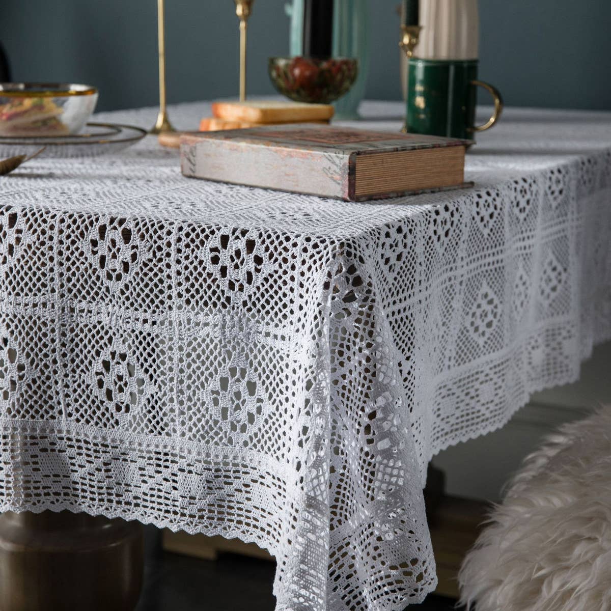 White Crochet Hollow Pastoral Fresh Tablecloth_Cwmm0956