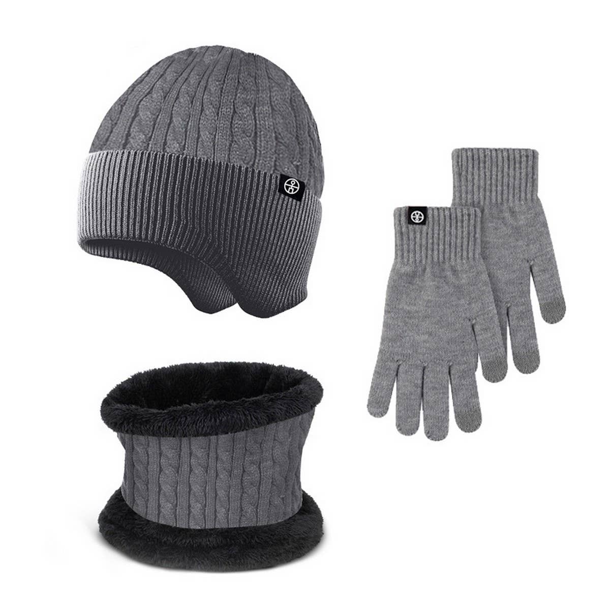 Winter Outdoor Fleece Knitted Hat Three Piece Set_Cwmm2808