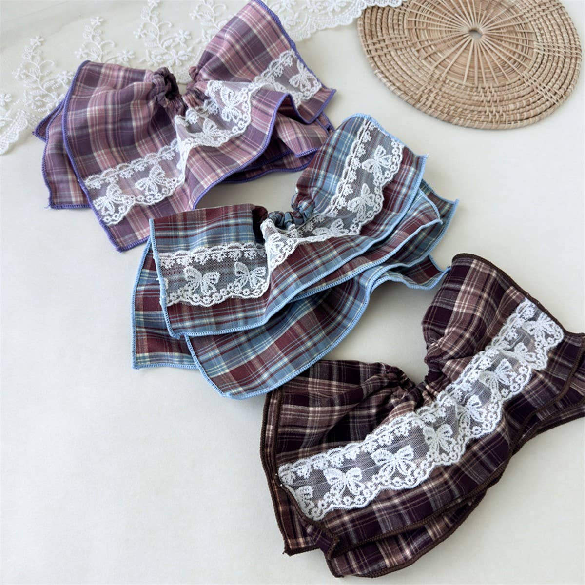 Vintage Plaid Scarf Layered Scrunchie Tie_Cwaha07671