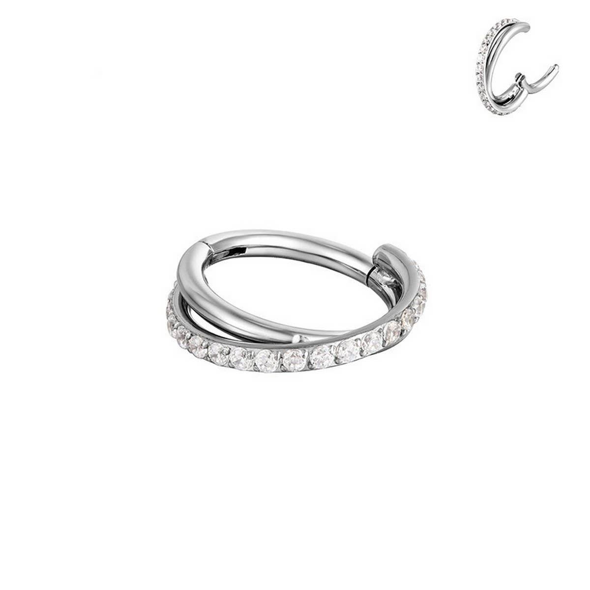 DOUBLE ROW ZIRCON CLOSED NOSE RING PIERCING_CWMM9533