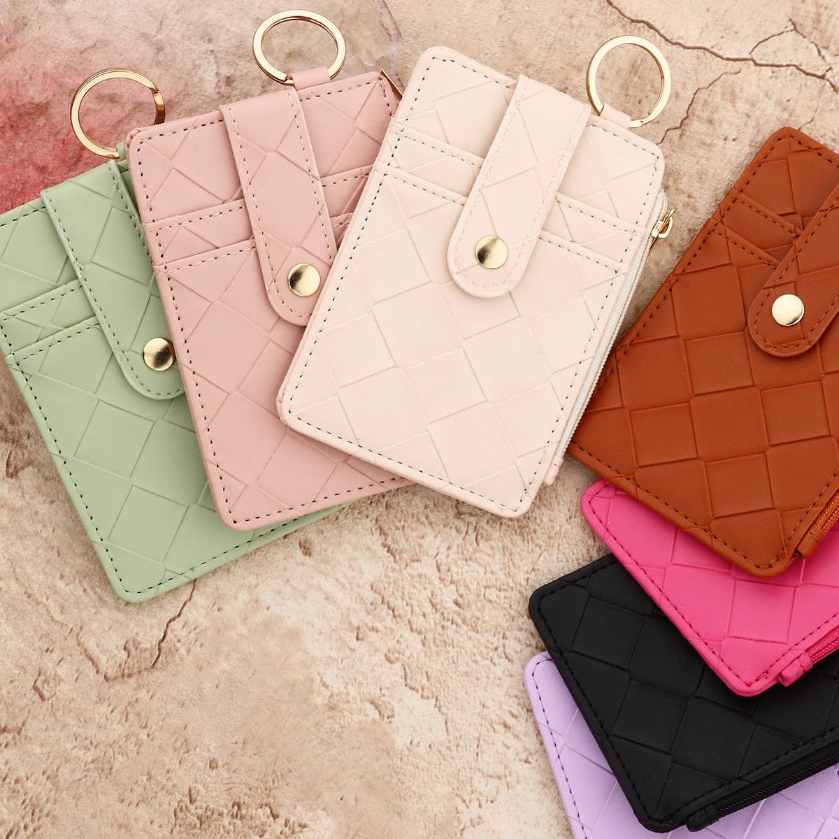 PLAID WOVEN CARD WALLET WITH ZIPPER CLOSURE_CWAB4946