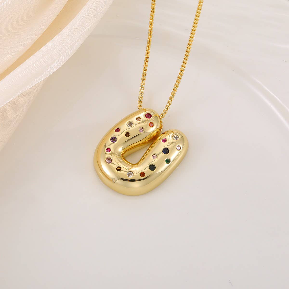 CREATIVE GLOSSY COLORFUL LETTER PENDANT NECKLACE_CWMM5877