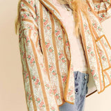 STRIPED FLORAL PRINT LOOSE QUILTED JACKET_CWOJA1552