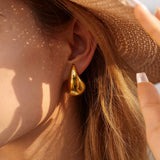 FASHION GLOSSY TEXTURED WATER DROP EARRINGS_CWASC1657