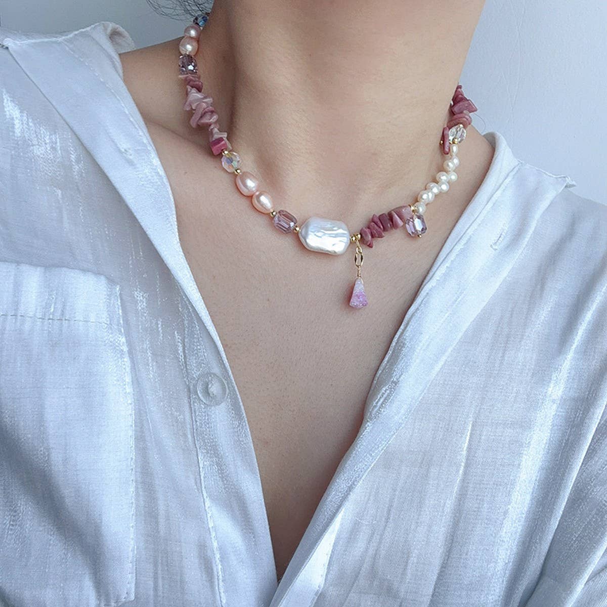 BAROQUE PEARL NICHE DESIGN NECKLACE BRACELET SET_CWAJE1704