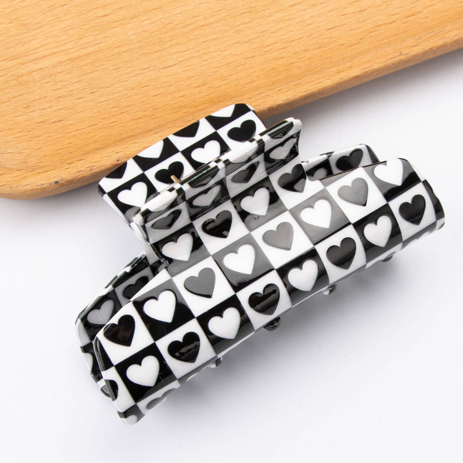 BLACK WHITE PLAID HAIR CLAW RETRO CHIC CLIP_CWAHA0312